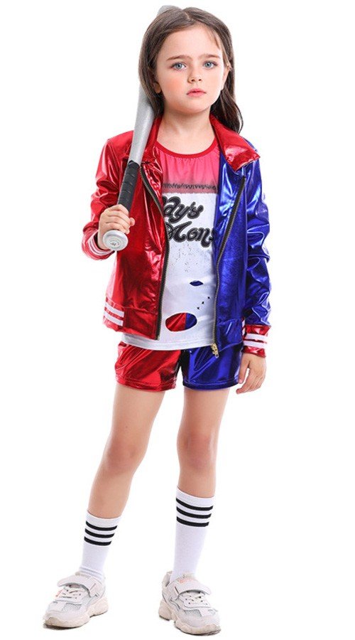 Suicide Squad Harley Quinn Kostuum Kinderset Met Glanzende Afdrukken