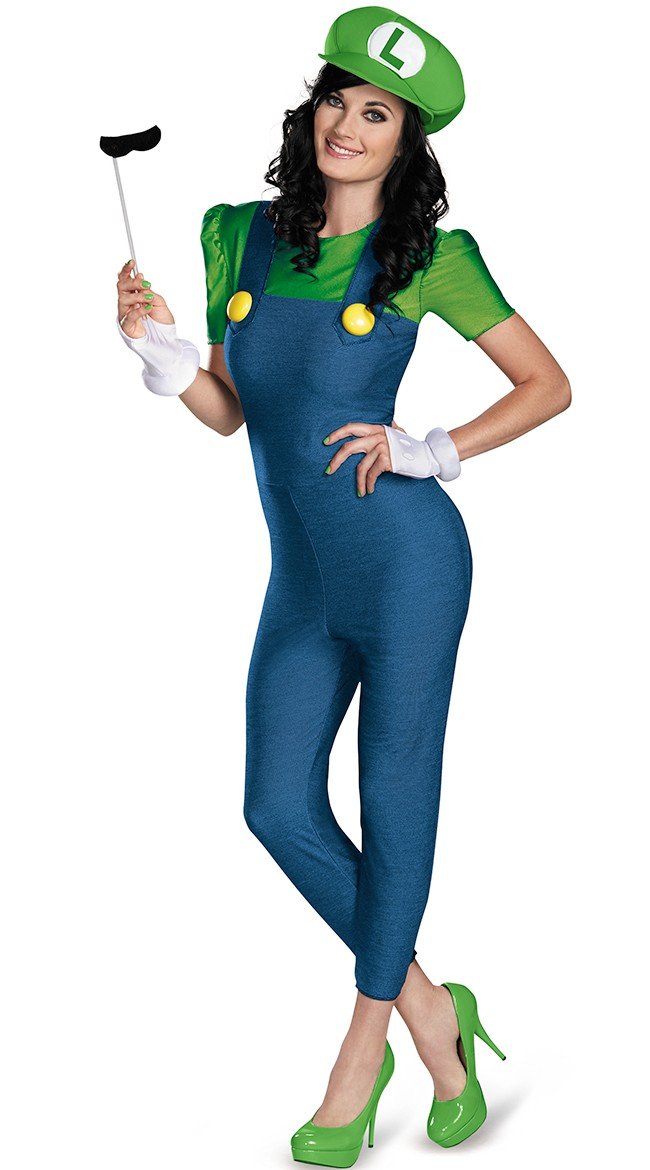 Deluxe Dames Mario en Luigi Kostuums Luigi Pak Volwassenen Bodycon